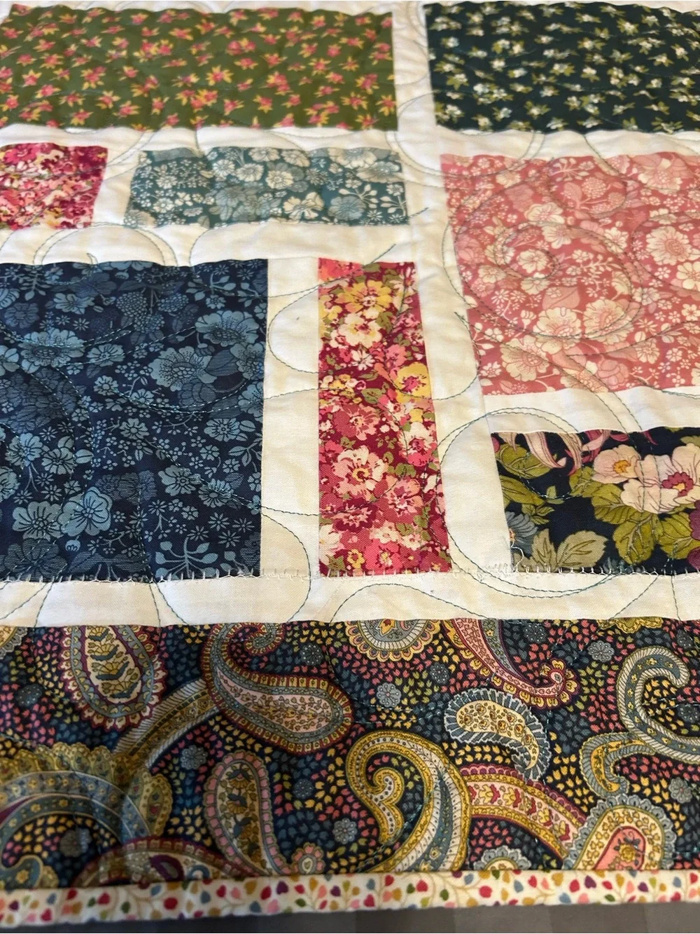 ONE OF A KIND - HANDCRAFTED Paisy &  Floral Quilt - Multicolor